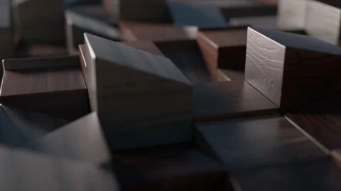 Abstract concept. Rectangular figures made of smooth dark wood move dynamically Stock Footage 230080297