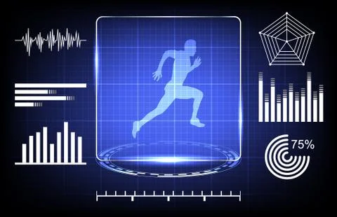 Abstract concept of scanning athlete ability with digital technology interfac Stock Illustration