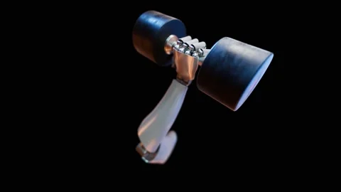 Abstract concept of shiny robot arm lifting dumbbell. Futuristic weight training Vidéo 201242781