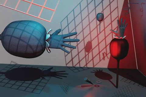 Abstract concept on the theme of addiction, hands reaching for the opium poppy Stock Illustration