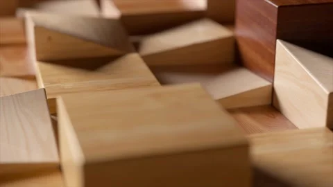 Abstract concept. Wooden rectangular shapes move up and down. Wooden block 스톡 동영상 230080343