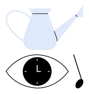 Abstract Conceptual Composition a Watering Can, Eye Clock, and Spoon Elements イラスト素材