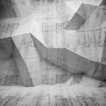 Abstract concrete 3d interior with polygonal pattern on the wall 스톡 일러스트