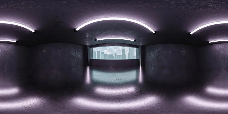 Abstract concrete architecture 3d render 360 panorama grunge industrial Stock Illustration