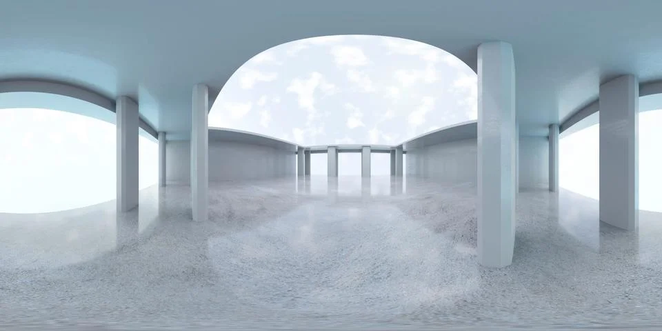 Abstract concrete architecture 3d render 360 panorama illustration 스톡 일러스트