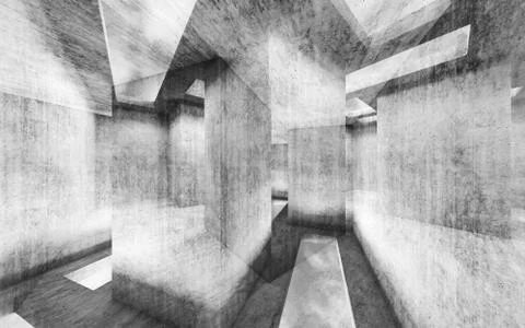 Abstract concrete background, intersected walls 3d Stock Illustration