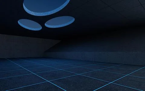 Abstract concrete building with dark background, 3d rendering. Ilustración de archivo