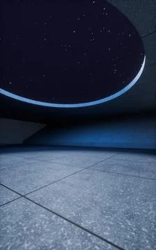 Abstract concrete building with dark background, 3d rendering. Ilustración de archivo