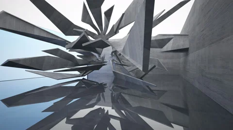 Abstract concrete future interior with a large window and glass flor. Architectu 動画素材 64334083