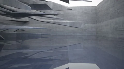 Abstract concrete future interior with a large window and glass flor. Architectu Stock Footage 64371197