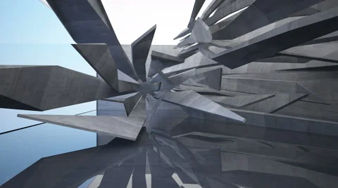 Abstract concrete future interior with a large window and glass flor. Architectu Stock Footage 64371243