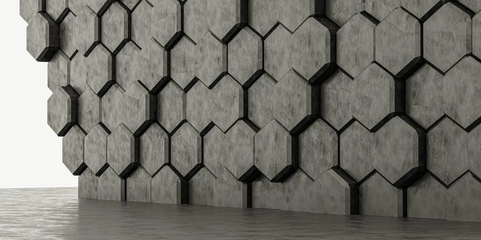 Abstract concrete hexagonal brick wall - background pattern 3d rendering Stock Illustration