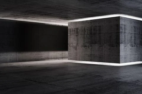 Abstract concrete interior background, dark room 3d Stock Illustration