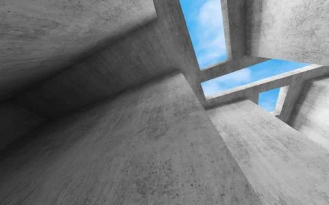 Abstract concrete interior background, wide angle 3d Stock Illustration