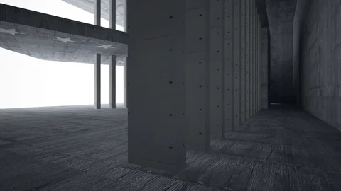 Abstract concrete interior with future columns and decor in the form of stars. Stock Footage 84969448