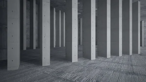 Abstract concrete interior with future columns and decor in the form of stars. Video stock 84972445