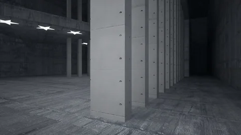 Abstract concrete interior with future columns and lights in the form of stars. Stock Footage 84982260