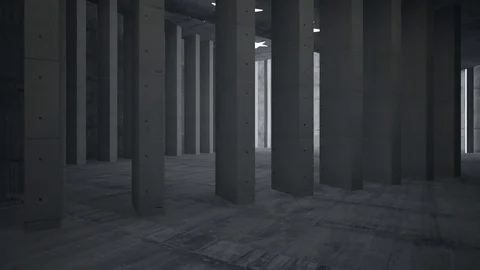 Abstract concrete interior with future columns and lights in the form of stars. Vídeos de archivo 84991142