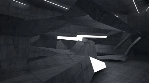 Abstract concrete interior multilevel public space with neon lighting. 库存影片 83113695
