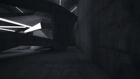 Abstract concrete interior multilevel public space with neon lighting. Stock Footage 83123245