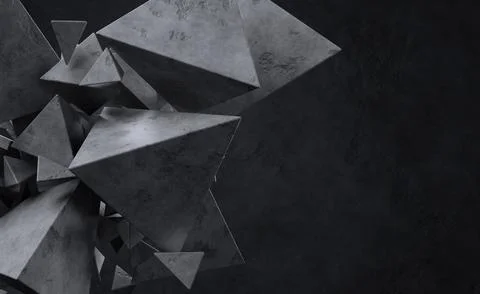 Abstract concrete triangle pyramids on dark concrete background Stock Illustration
