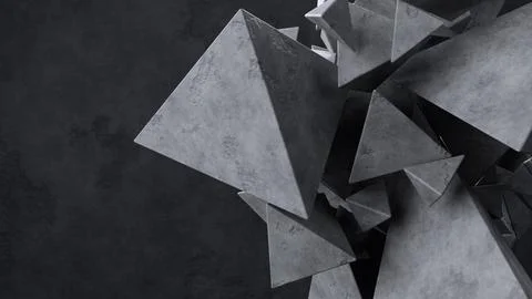 Abstract concrete triangle pyramids on dark concrete background 스톡 일러스트