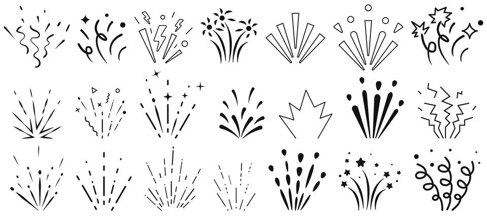 Abstract confetti and fireworks vector set. Hand-drawn doodles of celebrati.. Stock Illustration