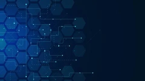 Abstract connect dots and lines with hexagons background. Illustrazione stock