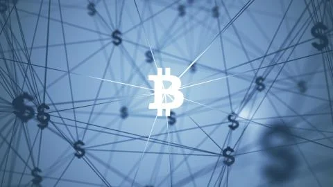 Abstract with connected bitcoin icons Foto stock