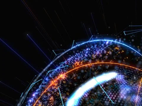 Abstract Connected Bright Dots On Dark Background 库存插图