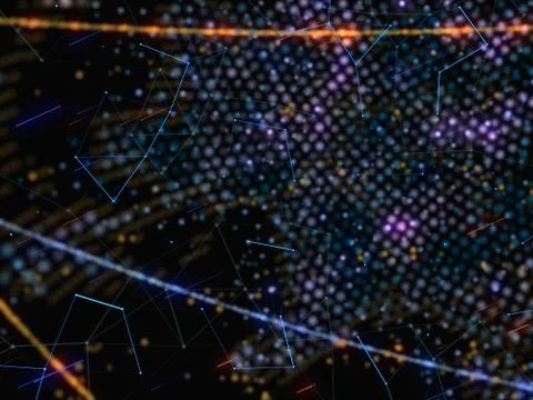 Abstract Connected Bright Dots On Dark Background Stock Illustration