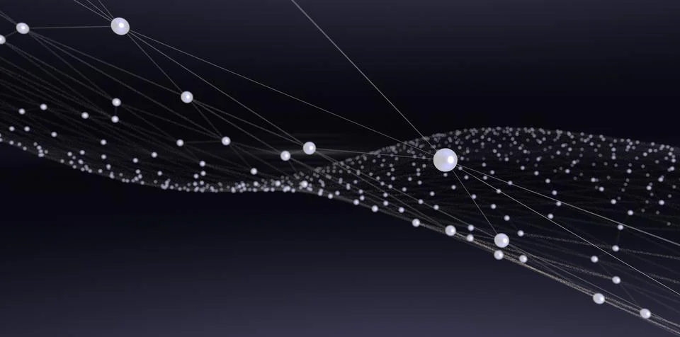 Abstract connected dots on blue background. 3D illustration. lines of techn.. Foto stock