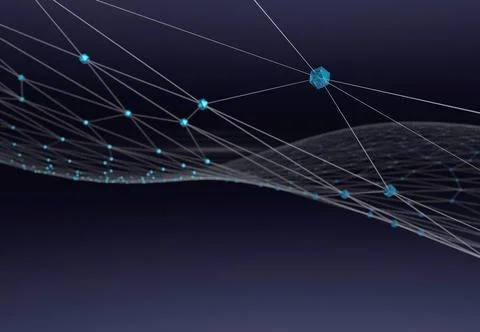 Abstract connected dots on blue background. 3D illustration. lines of techn.. Stock Photos