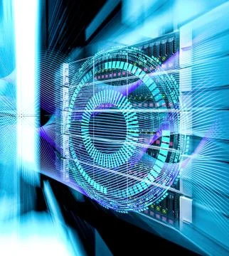 Abstract connected dots on bright blue background. Technology concept Stock Illustration