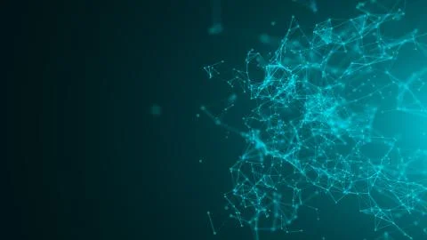 Abstract connected dots on bright blue background. Technology concept Illustrazione stock