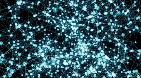 Abstract connected dots on bright blue background Abstract connected dots ... 스톡 사진