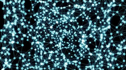 Abstract connected dots on bright blue background Abstract connected dots ... Foto stock