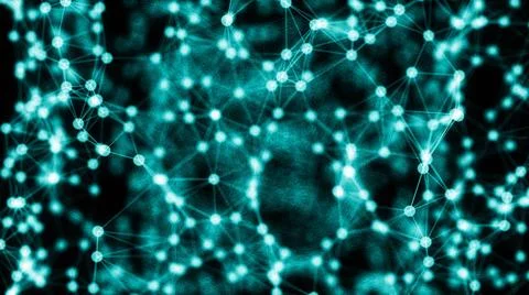 Abstract connected dots on bright blue background Abstract connected dots ... Foto stock