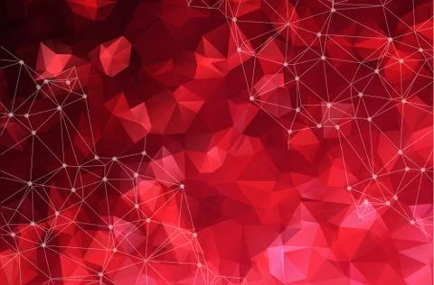 Abstract connected dots on bright red background. Technology concept Stock Illustration