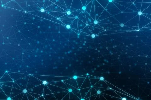 Abstract connected dots communication network on blue background Foto stock