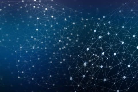 Abstract connected dots communication network on blue background Foto stock