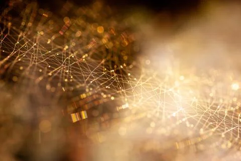 Abstract connected dots on orange background - connection technology concept Stock Photos