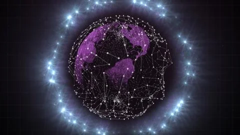 Abstract connected dots wireless communication network and beaming lights over Stock Illustration