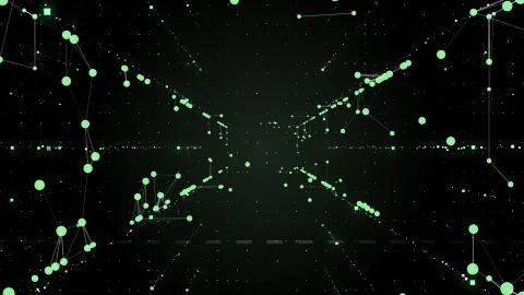 Abstract connected dots wireless communication network on space background. Stock Photos
