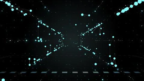 Abstract connected dots wireless communication network on space background. Stock Photos