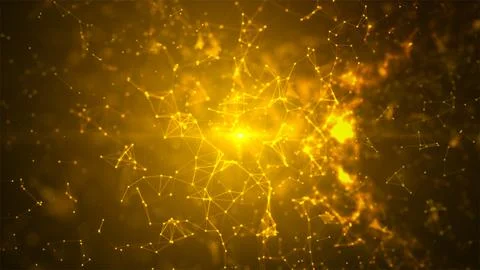 Abstract Connected Network with Glowing Nodes and Lines Technology Background Stock Illustration