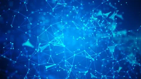 Abstract Connected Network with Glowing Nodes and Lines Technology Background Stock Illustration