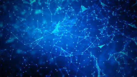 Abstract Connected Network with Glowing Nodes and Lines Technology Background Stock Illustration