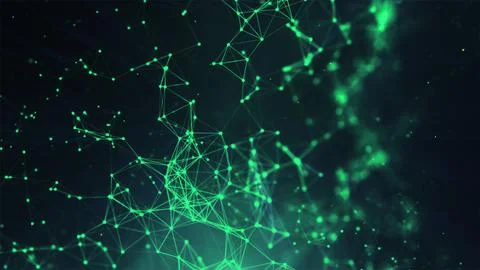 Abstract Connected Network with Glowing Nodes and Lines Technology Background Stock Illustration