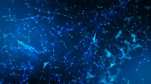 Abstract Connected Network with Glowing Nodes and Lines Technology Background Stock Illustration